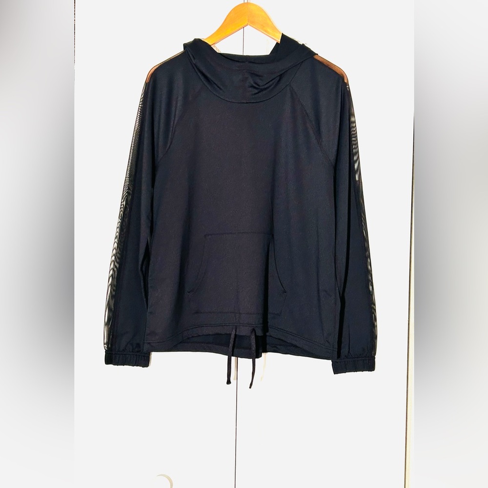Z By Zella Black Mesh Sleeve Kangaroo Pocket Hoodie with Drawstring, NWOT’s